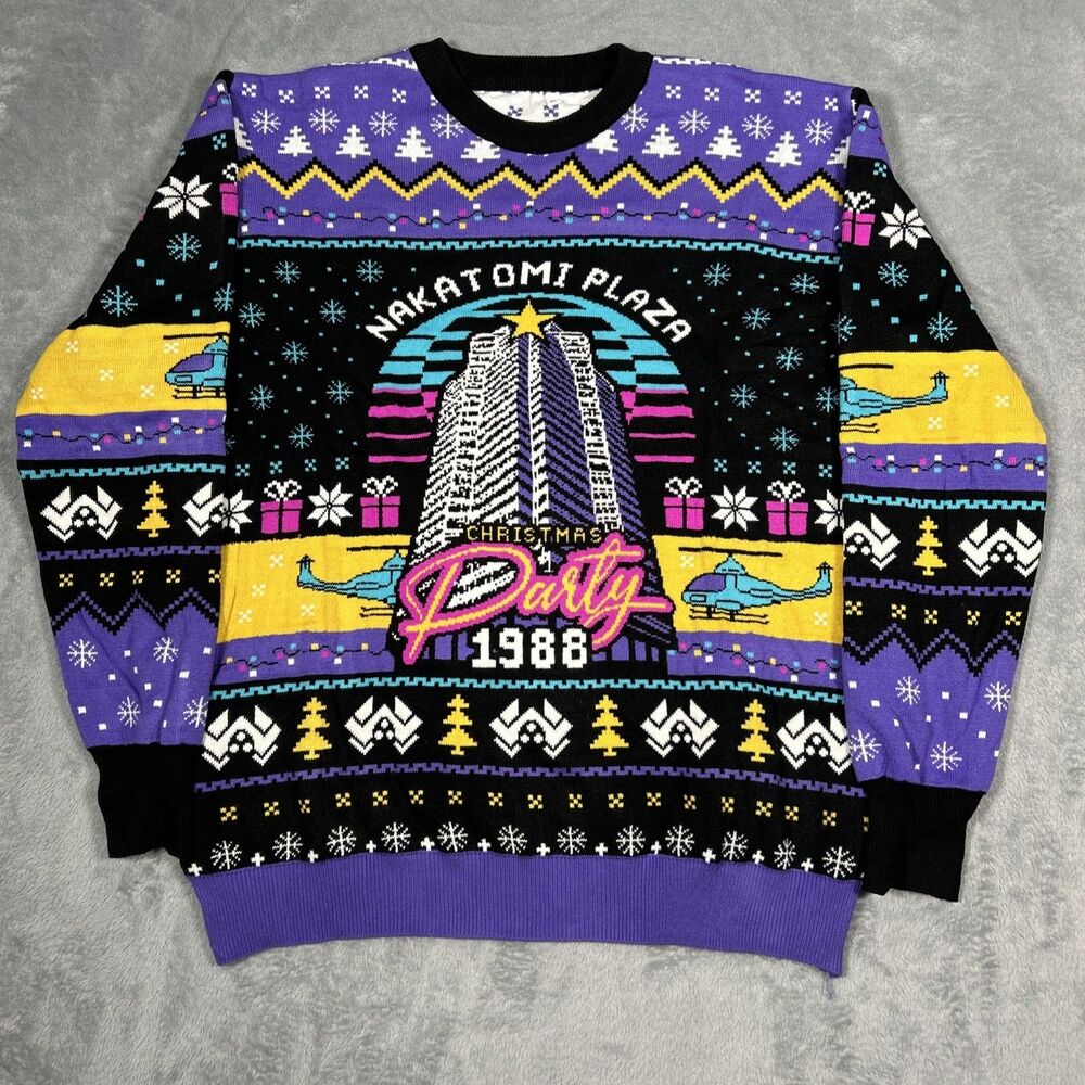 Nakatomi Plaza Christmas Party 1988 Mens XL Ugly Sweater Die Hard All Over Top
